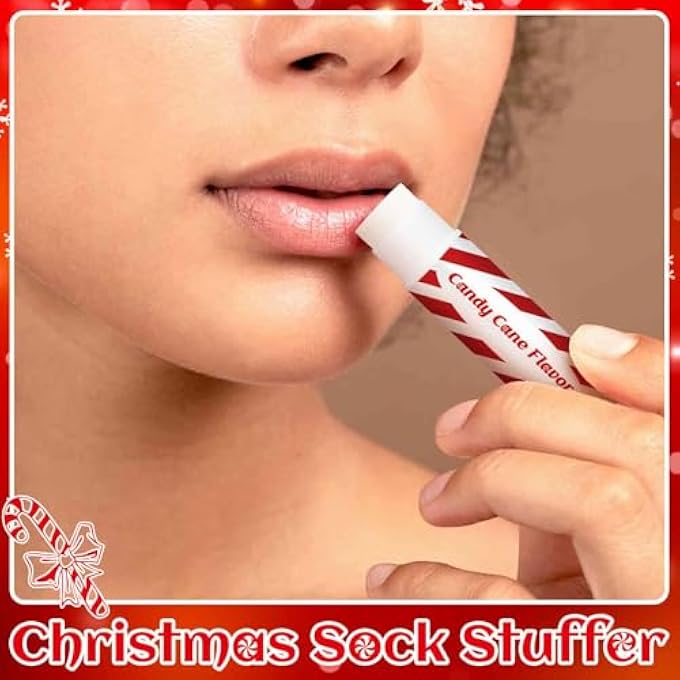 Siifert 25 PACK CHRISTMAS LIP BALMS BULK CHRISTMAS CANDY PEPPERMINT CANE SCENTED HOLIDAY FLAVOR LIP BALM GIFTS XMAS PARTY GIFTS BULK XMAS ITEMS STOCKING STUFFERS FOR WOMEN MEN STAFF EMPLOYEE (CANDY) - Image 3